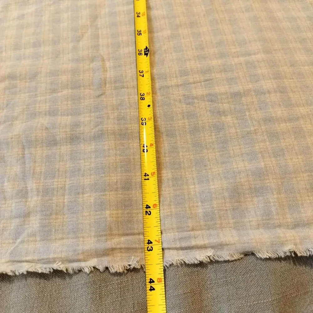 Vintage Cream and light grey-blue plaid loose weave cotton fabric